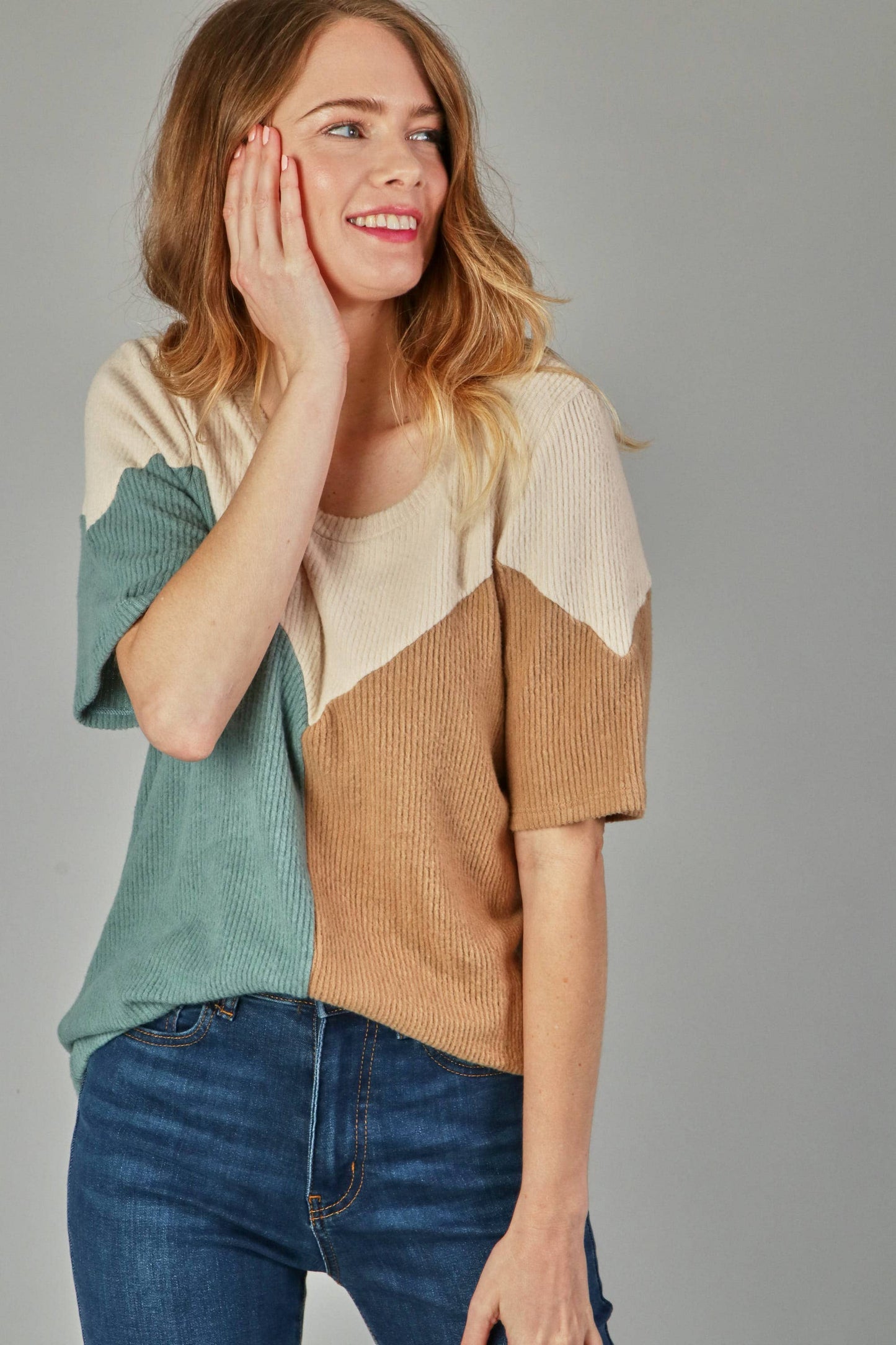 Neshy's Teal Rust Block Rib Top