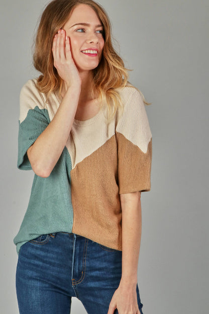 Neshy's Teal Rust Block Rib Top