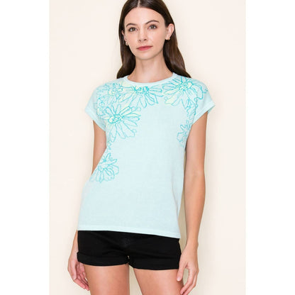 Aurelia's Mint Flower Sweater Top