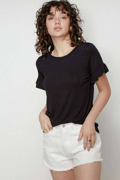 Aurora's Black Bamboo Ruffle Top