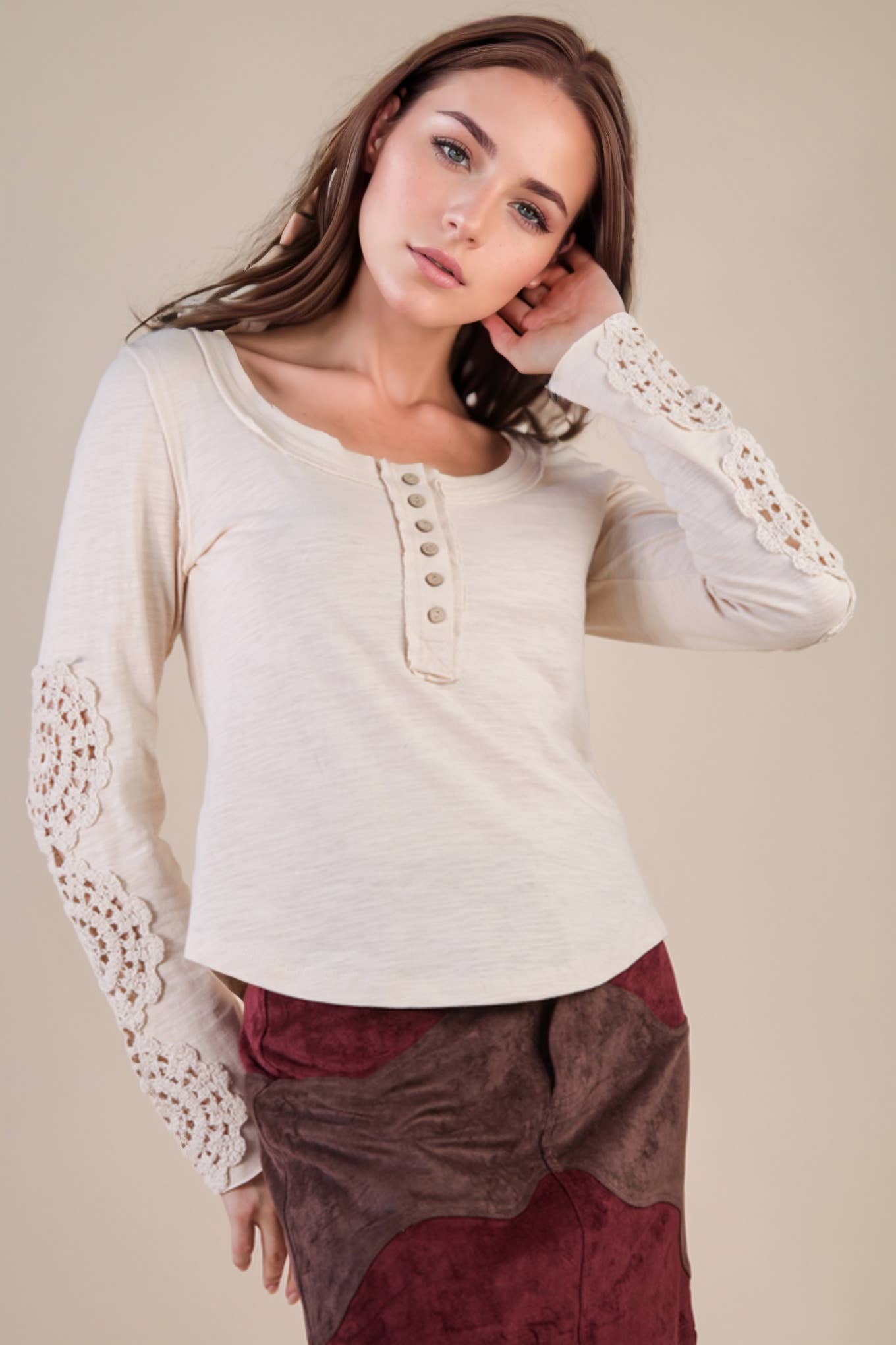 Claire's Cream Lace Trim Solid Knit