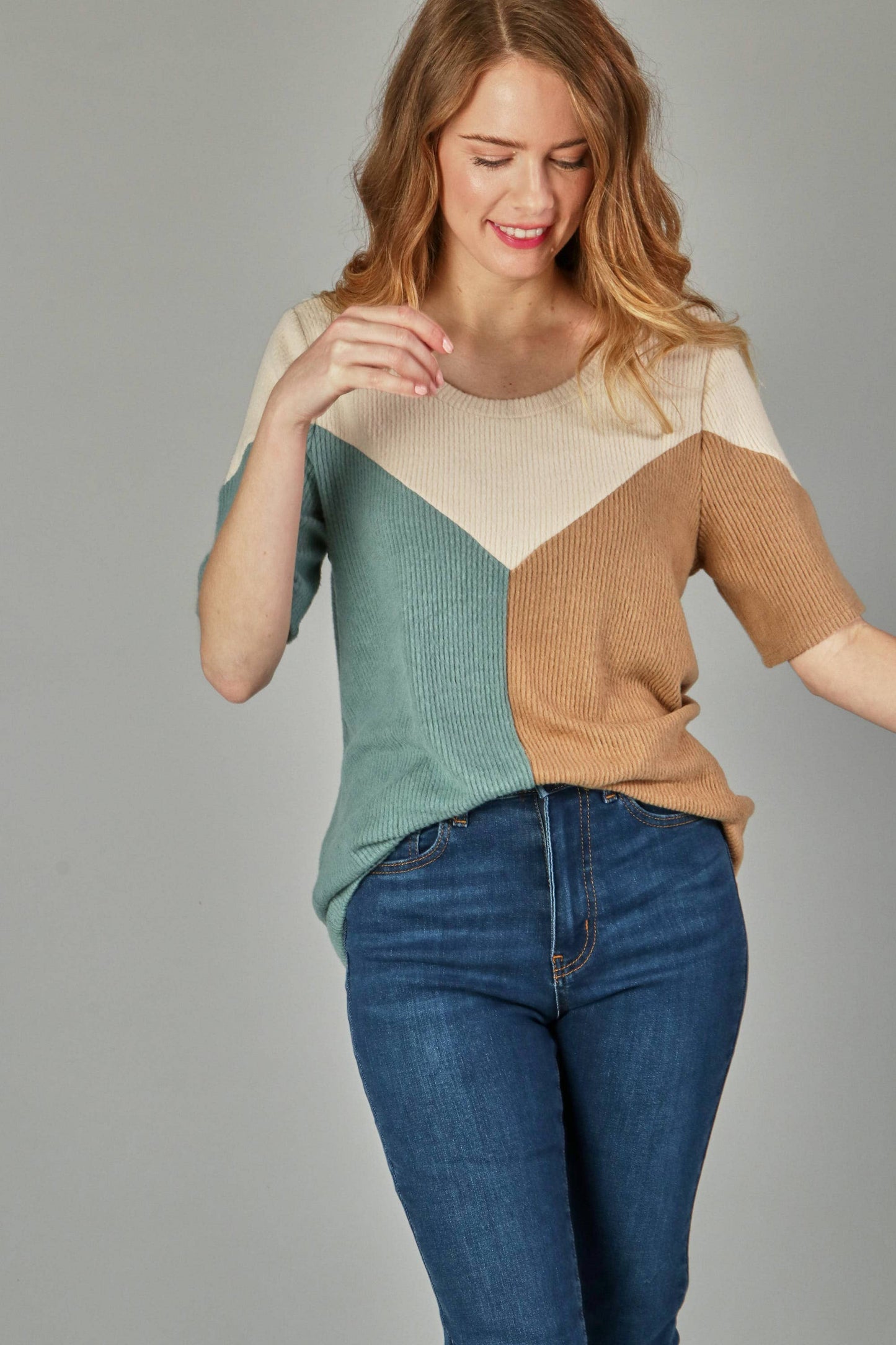 Neshy's Teal Rust Block Rib Top