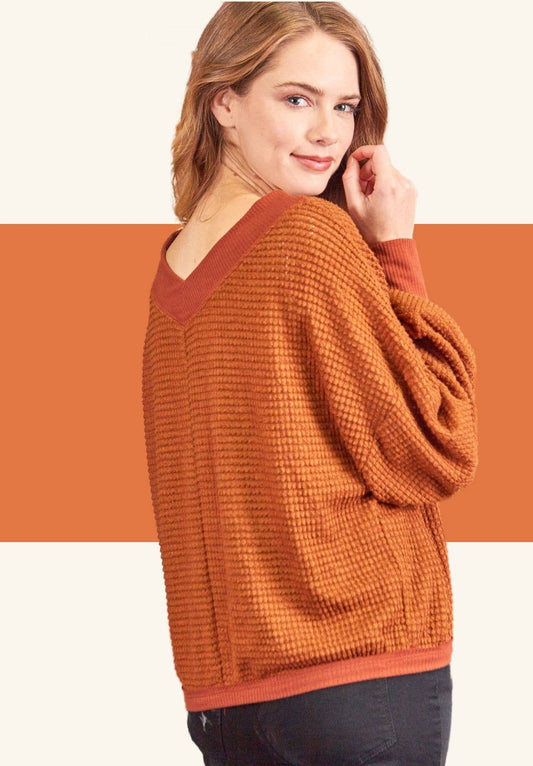 Rae's Rust Waffle Top