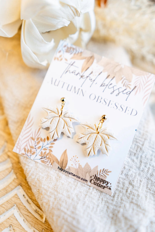 Elegant Cream Maple Leaf Earrings