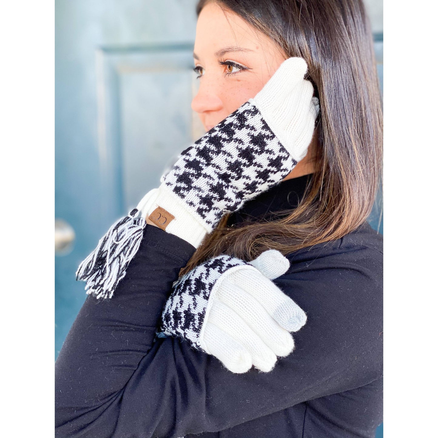 Houndstooth Cuffed Gloves