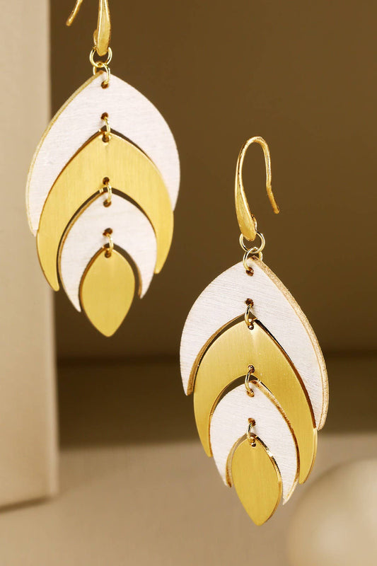 Wood And Steel Leaf Earring