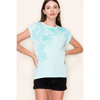 Aurelia's Mint Flower Sweater Top