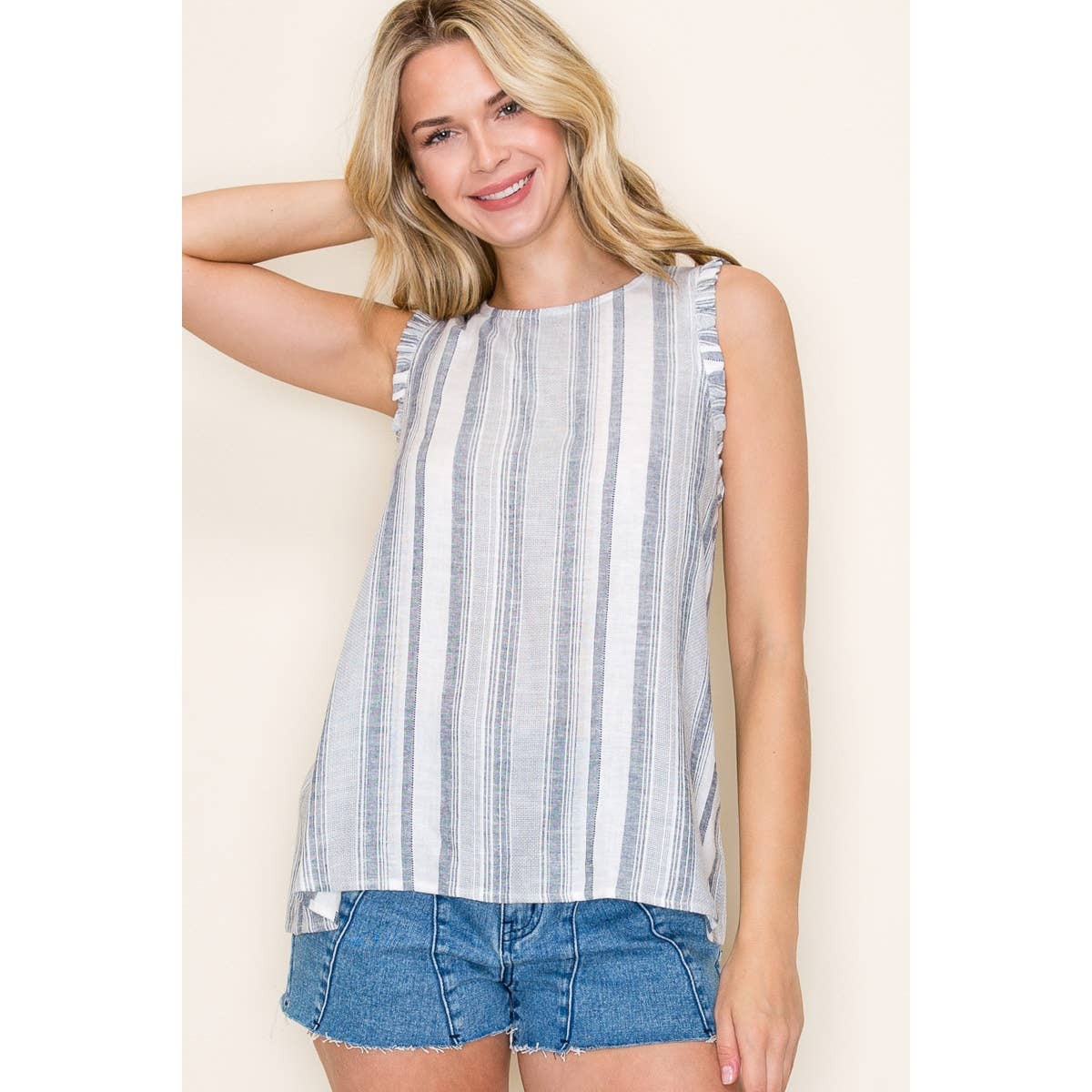 Arden's Navy Mini Ruffle Top