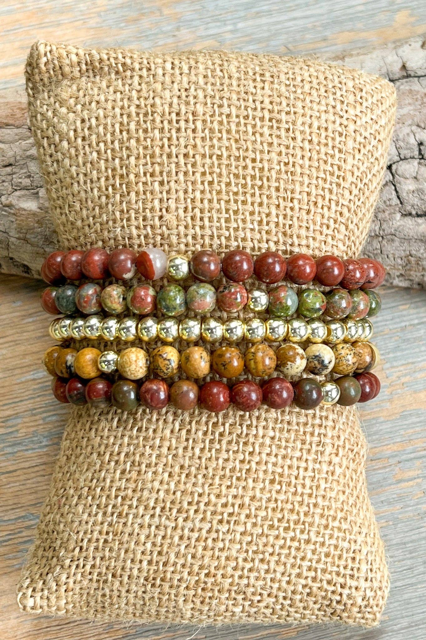 Giada Bracelet Set Unakite/Gold