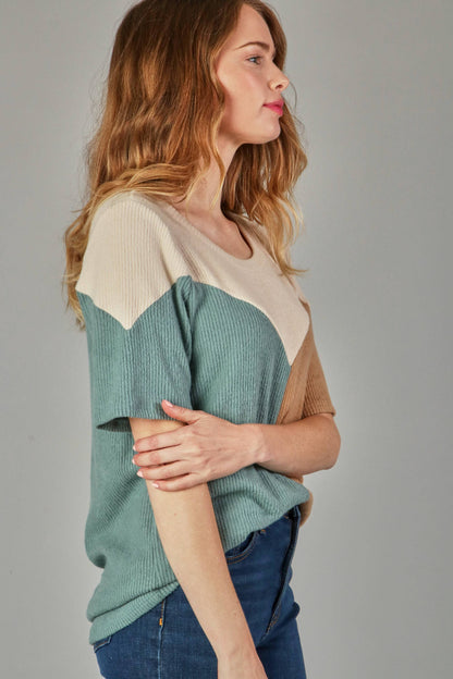 Neshy's Teal Rust Block Rib Top
