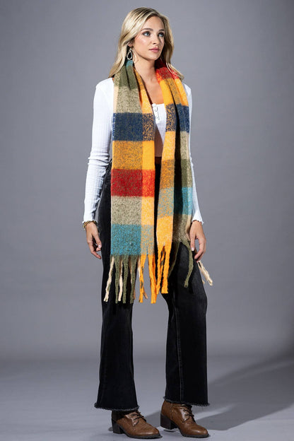 Multi Colored Brushed Plaid Oblong Scarf