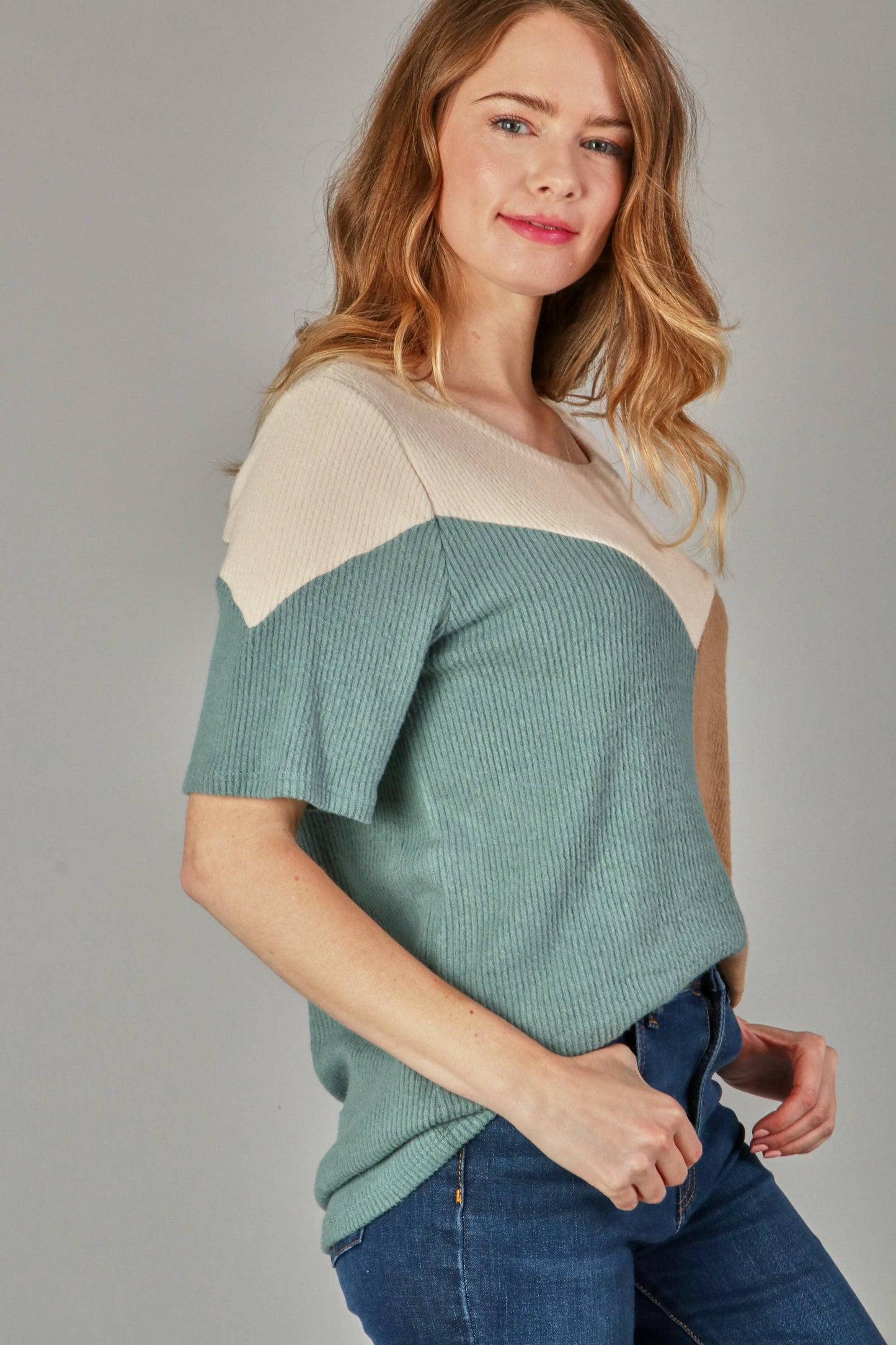 Neshy's Teal Rust Block Rib Top
