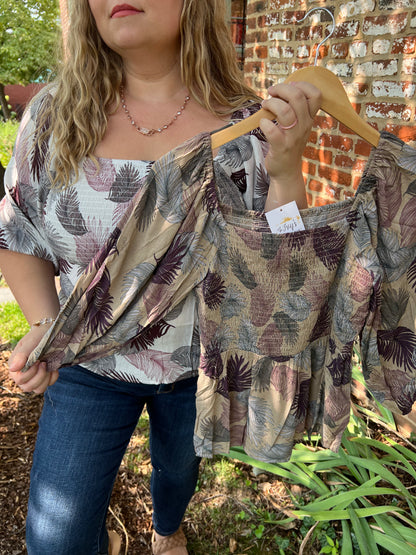 Unique Feather Smocked Top