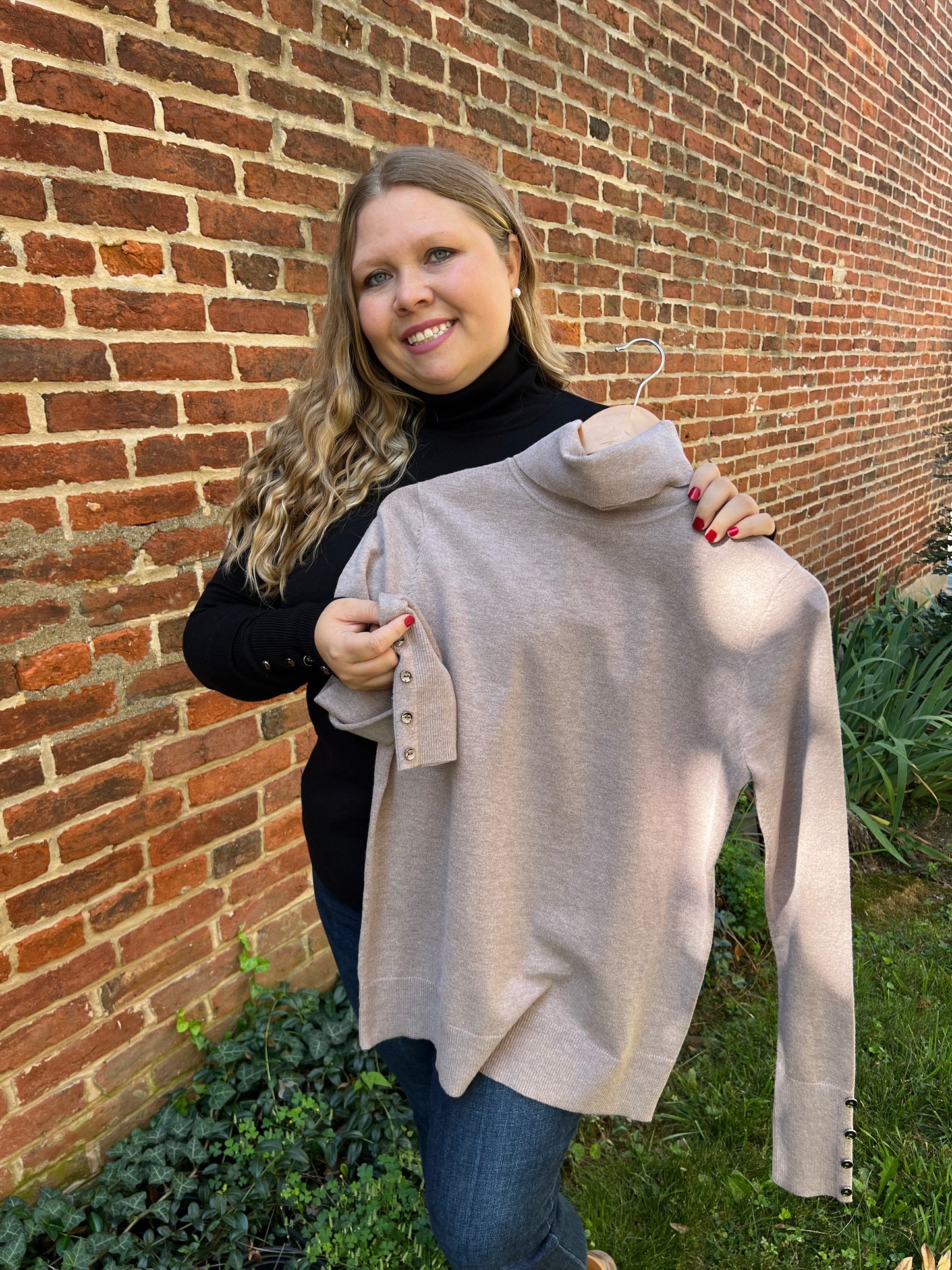 Soft Mock Neck Buttoned Sleeve Top