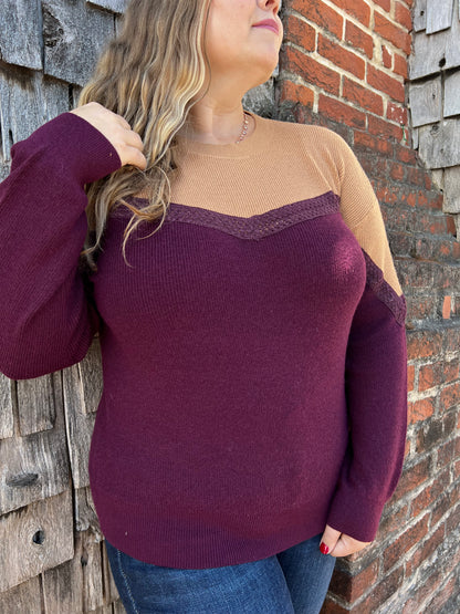 Maroon Trim Lace Sweater
