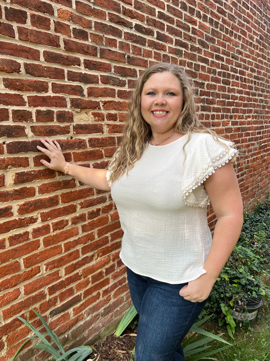 Cream Flutter Woven Top